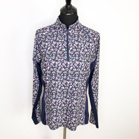 Ralph Lauren Active navy purple floral ¼ zip pullover size Large athleisure - Picture 1 of 15